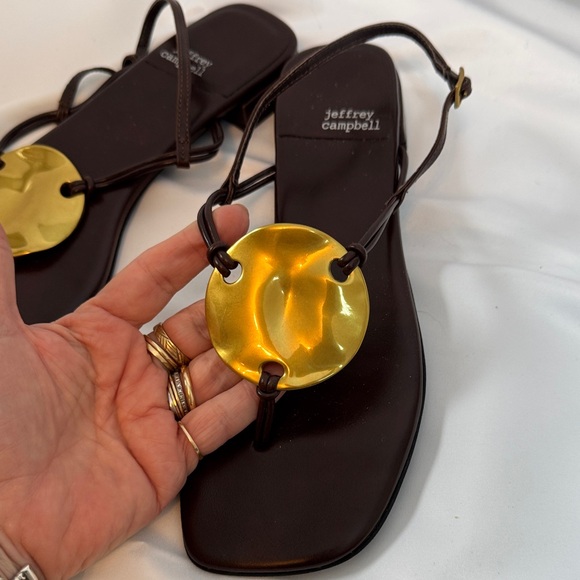 Jeffrey Campbell Black Sandals with Gold Disc Detail - Picture 7 of 7